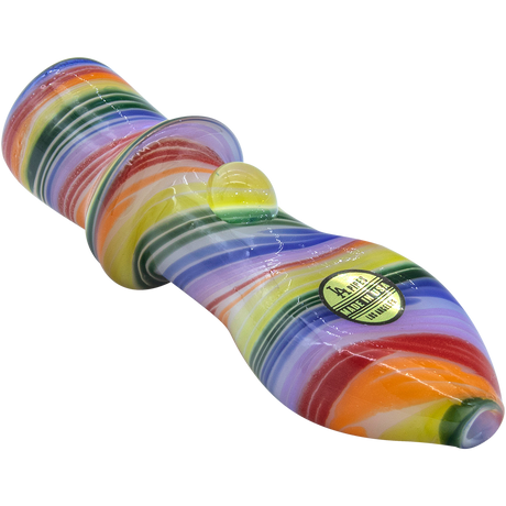 LA Pipes "Rainbow Tornado" Chillum Pipe, 3" Borosilicate Glass, USA Made, For Dry Herbs, Angled View