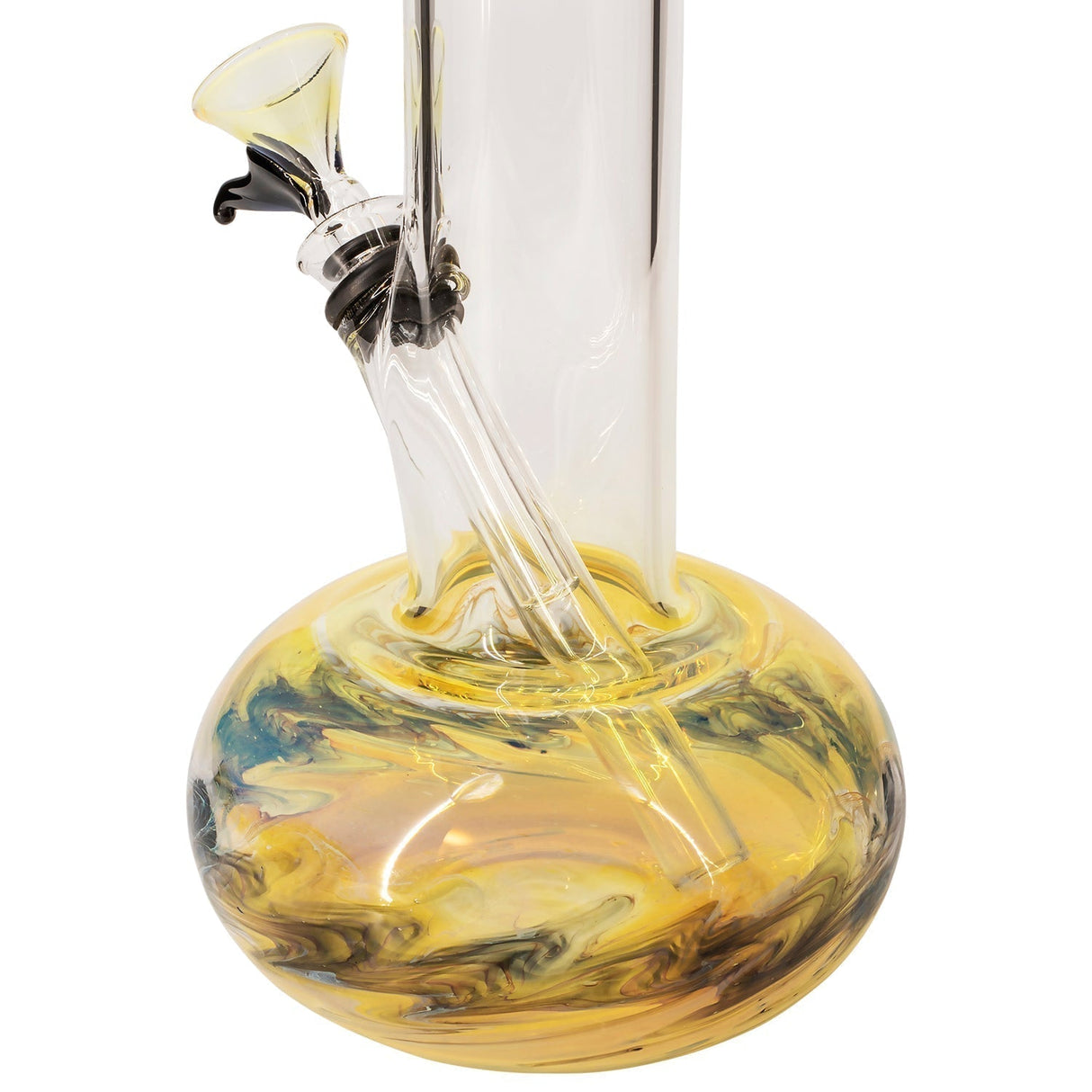 LA Pipes Raked Bubble Bong with Fumed Base, 11" Height, Borosilicate Glass, Close-up Side View