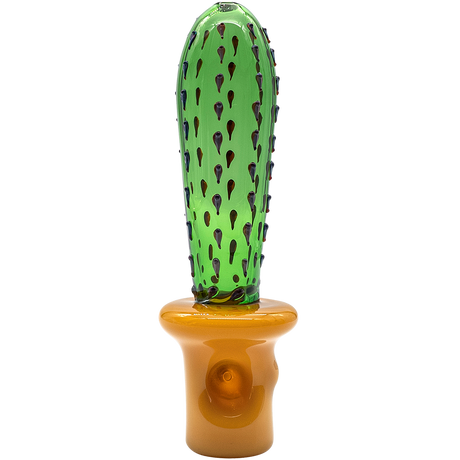 LA Pipes San Pedro Cactus Glass Pipe, 5" Green Spoon, USA Made, Borosilicate, Front View