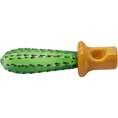LA Pipes San Pedro Cactus Glass Pipe, 5" spoon design, green borosilicate glass, side view