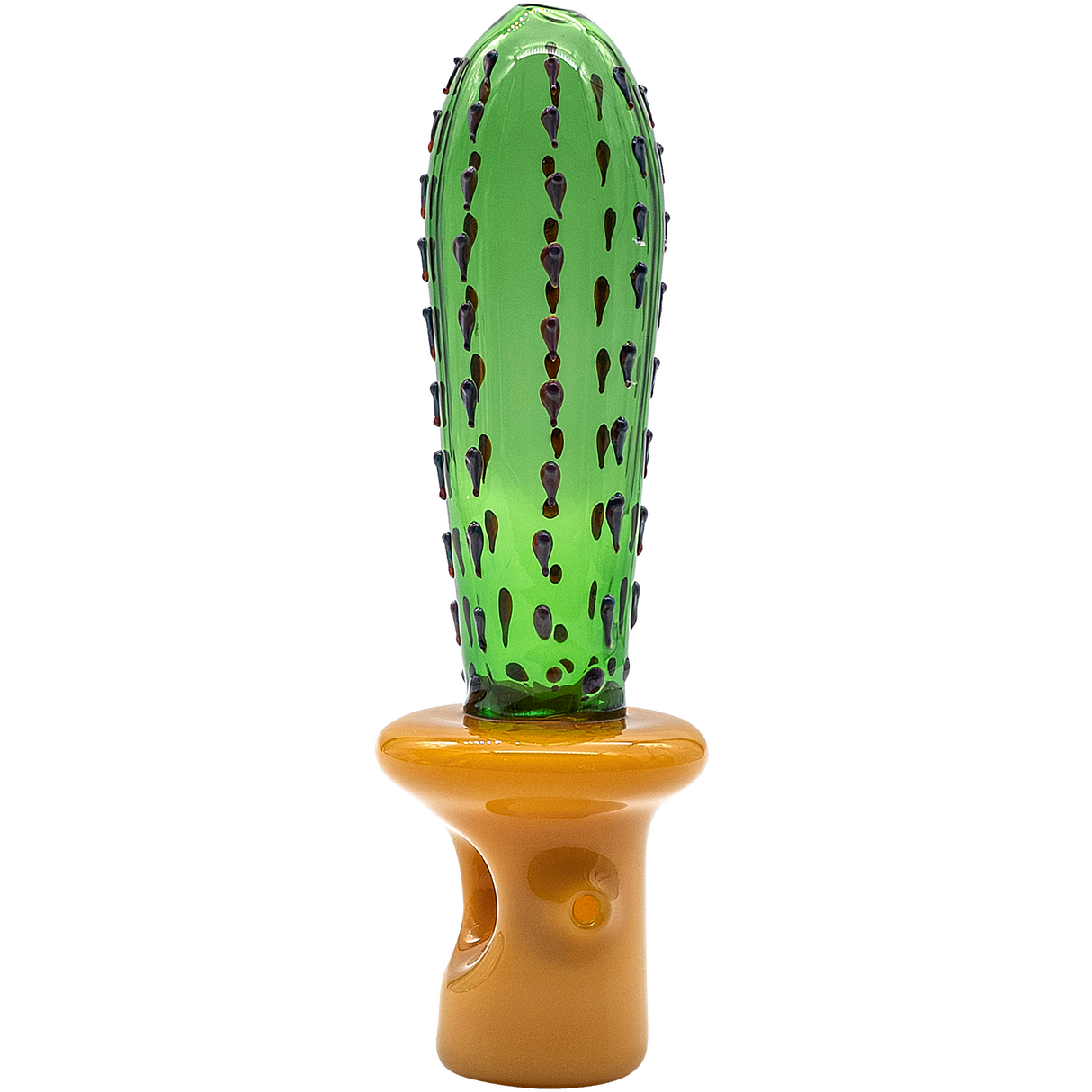 LA Pipes San Pedro Cactus Glass Pipe, 5" Spoon Design, Green Borosilicate, Front View