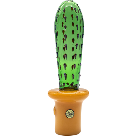 LA Pipes San Pedro Cactus Glass Pipe, 5" Spoon Design, Green Borosilicate Glass, Front View
