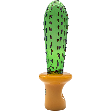 LA Pipes San Pedro Cactus Glass Pipe, 5" Tall, Green Spoon Design, Made in USA, Front View