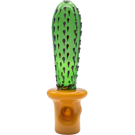 LA Pipes San Pedro Cactus Glass Pipe, Green Spoon Design, 5" Borosilicate