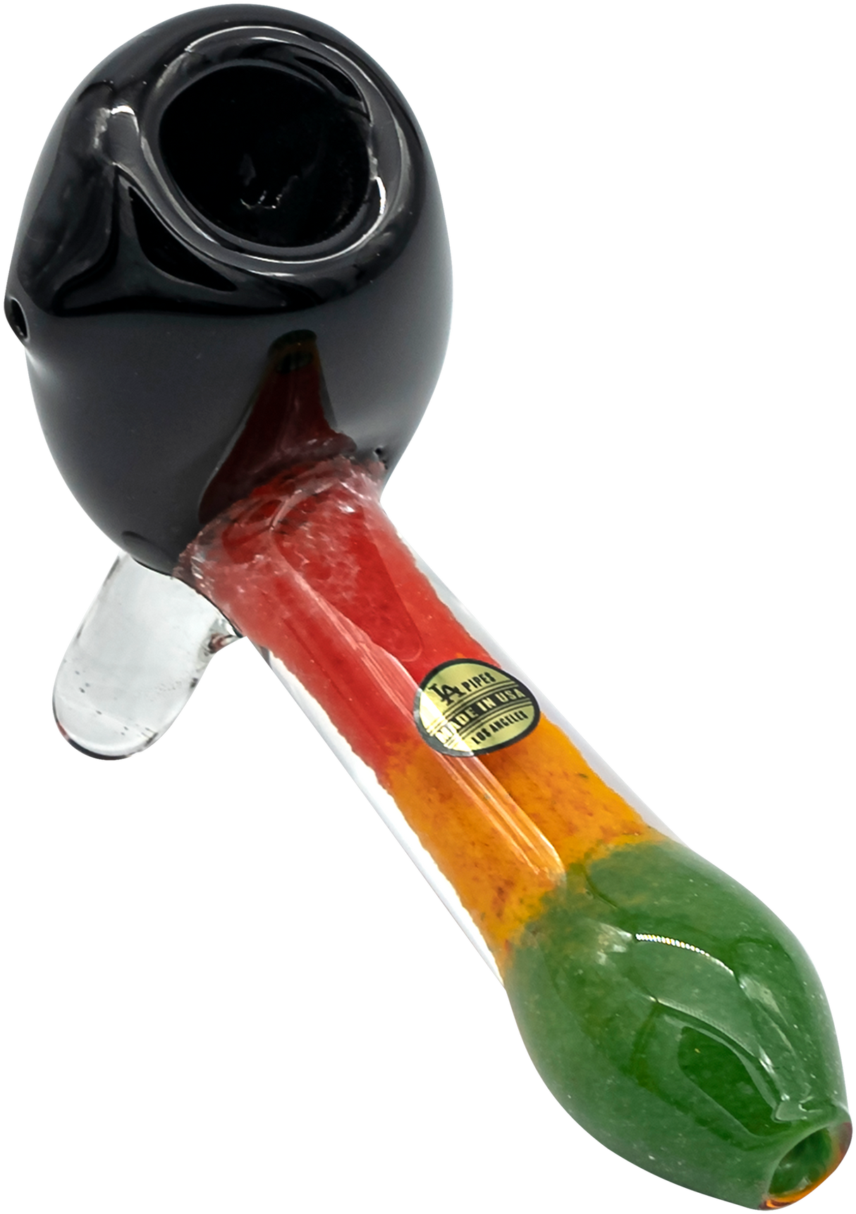 LA Pipes "Sattdown Rasta" Sherlock Glass Pipe with Rasta Colors, Angled Side View