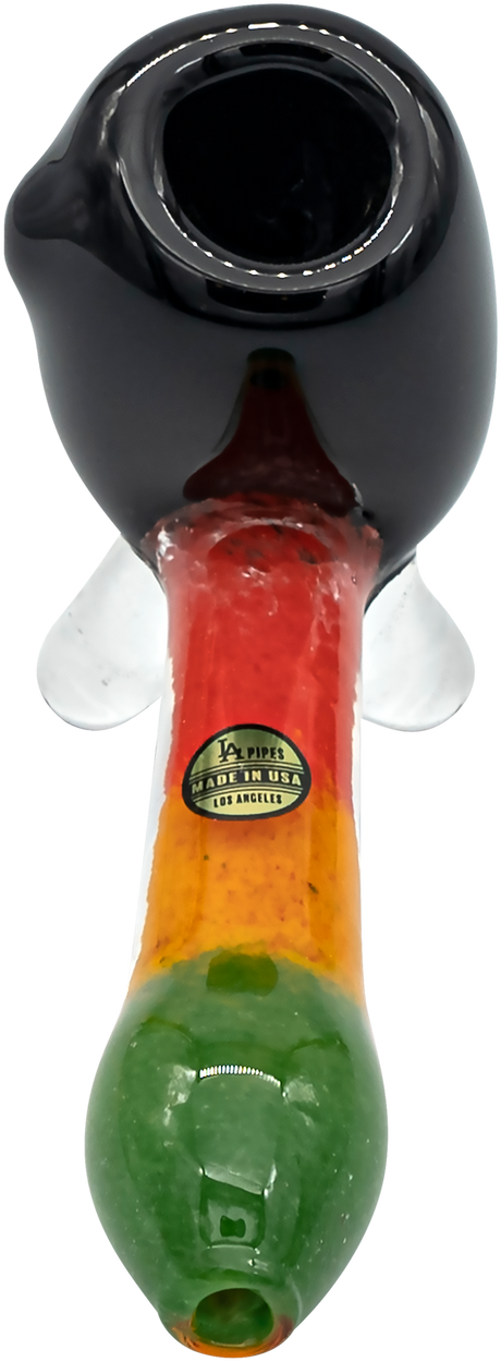 LA Pipes "Sattdown Rasta" Sherlock Glass Pipe with vibrant Rasta colors, front view