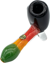 LA Pipes "Sattdown Rasta" Sherlock Glass Pipe with colorful rasta design, 4.5" length, side view