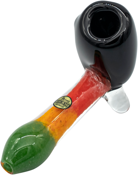 LA Pipes "Sattdown Rasta" Sherlock Glass Pipe with colorful rasta design, 4.5" length, side view