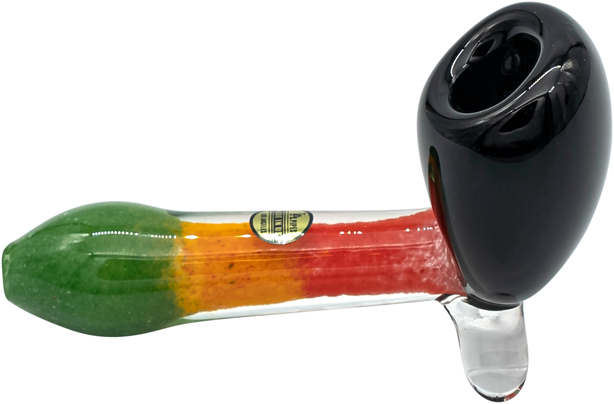 LA Pipes "Sattdown Rasta" Sherlock Glass Pipe with Rasta colors and deep bowl, side view