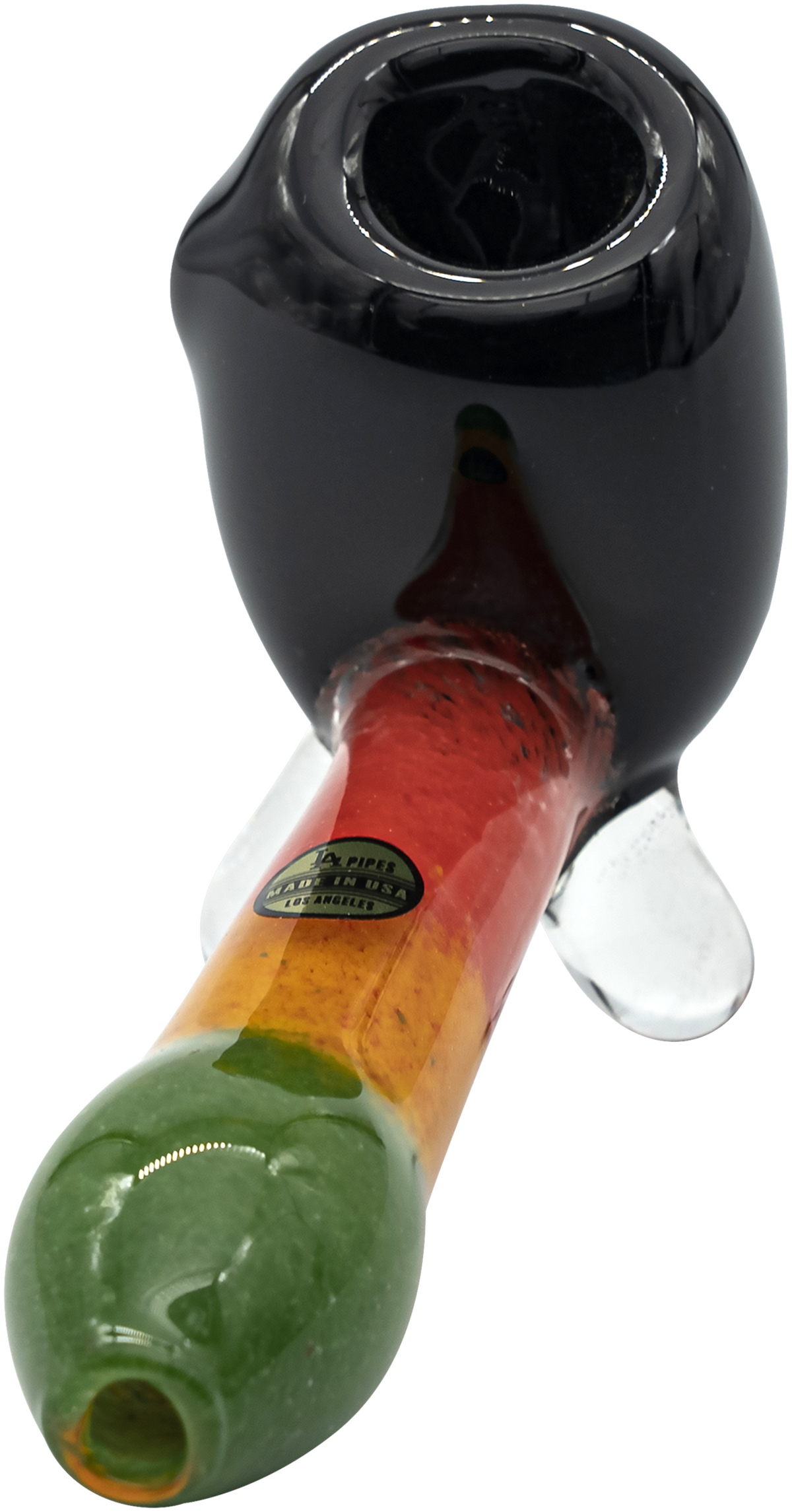 LA Pipes "Sattdown Rasta" Sherlock Glass Pipe with Rasta colors, 4.5" long, side view
