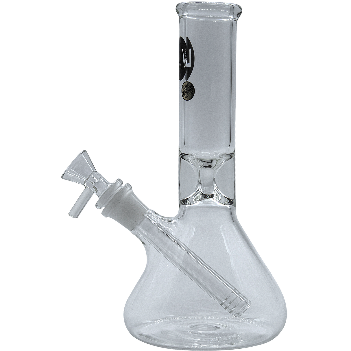 LA Pipes "Shortstop" Beaker Bong, clear borosilicate glass, 10" height, 14mm female joint, side view