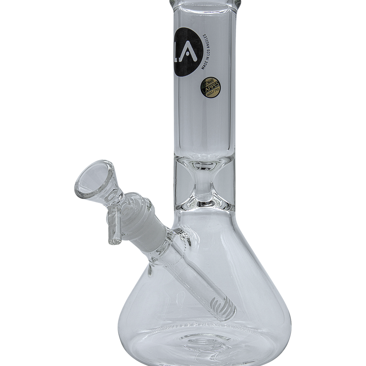 LA Pipes "Shortstop" Beaker Bong, 10" Borosilicate Glass, Side View with Downstem