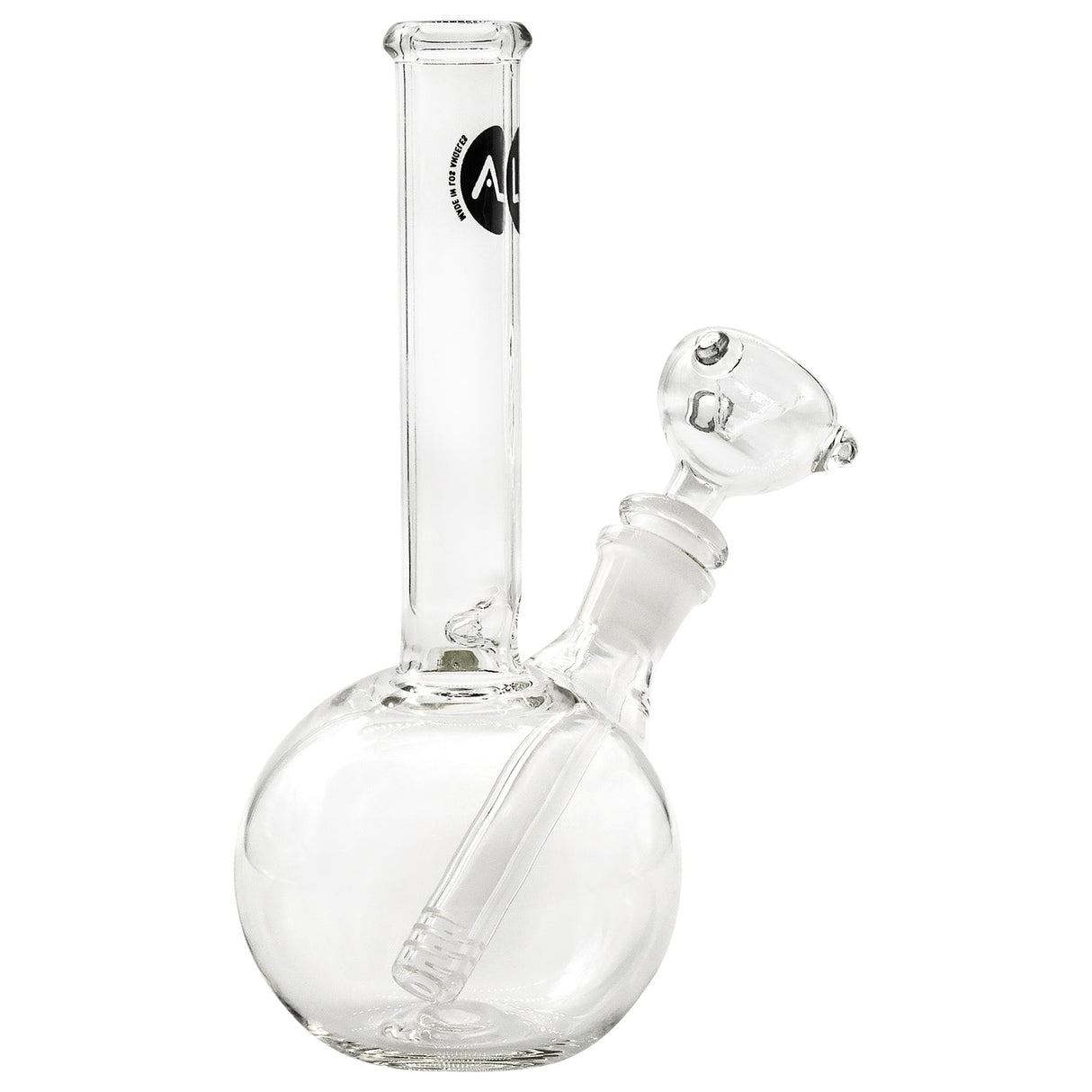 LA Pipes Simple Bubble Bong in clear borosilicate glass, 8" height, side view with removable bowl