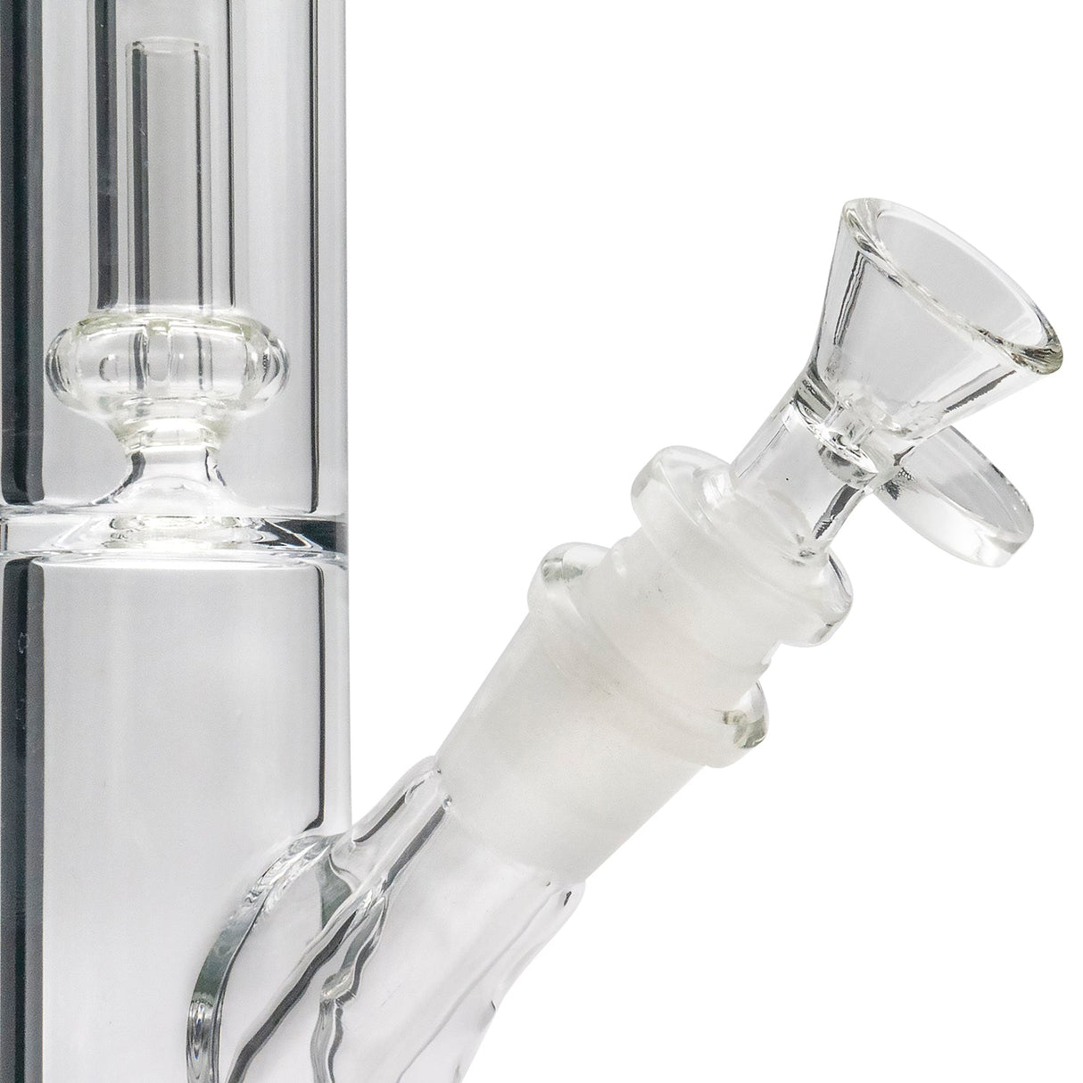 Close-up of LA Pipes Straight Bong with Showerhead Perc and Clear Down Stem