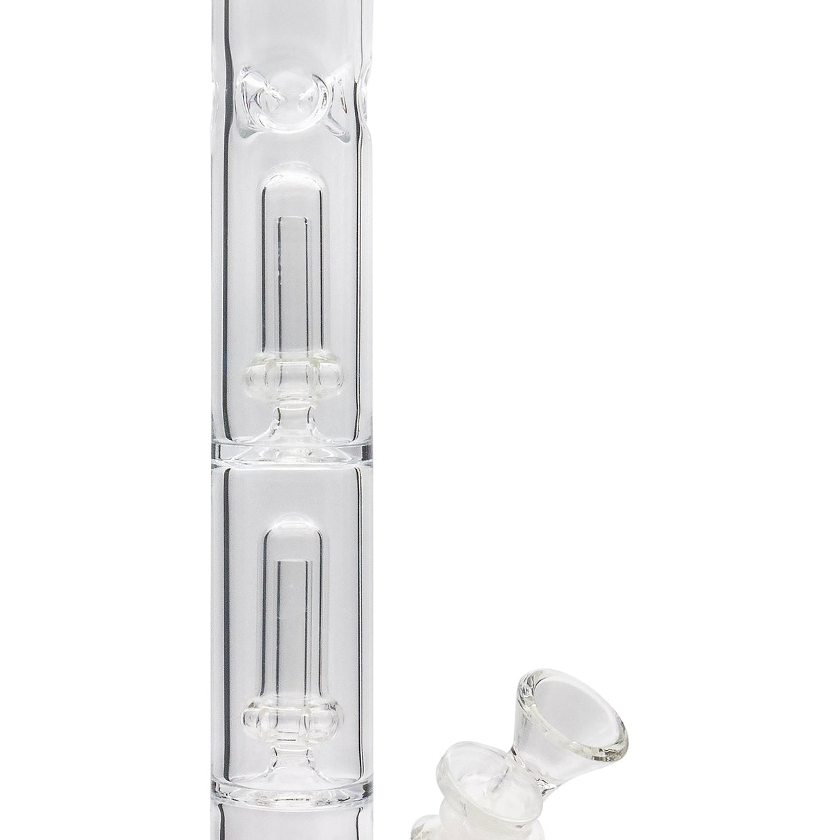 Close-up of LA Pipes Straight Bong with Double Showerhead Percs, Borosilicate Glass, 45 Degree Joint