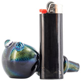 LA Pipes Blue Dichro Maria Ringed Spoon Pipe with BIC Lighter, Front View