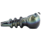 LA Pipes Solid Blue Dichro Maria Ringed Spoon Pipe, 4" Borosilicate Glass, Side View