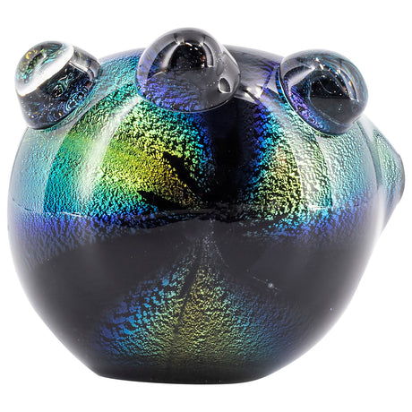 LA Pipes Blue Dichro Maria Ringed Spoon Pipe, 4" Borosilicate Glass, Top View