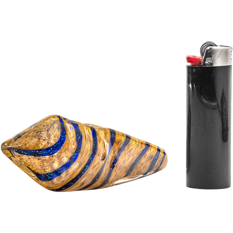 LA Pipes Sparkle Gem Stone Glass Pipe for Dry Herbs, Side View with Lighter, USA Made