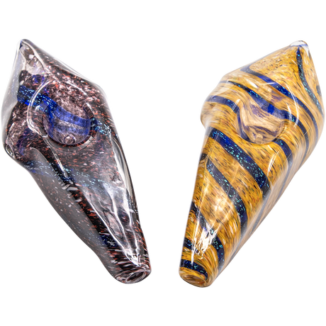 LA Pipes Sparkle Gem Stone Glass Pipes in blue and yellow, 3.5" borosilicate, for dry herbs