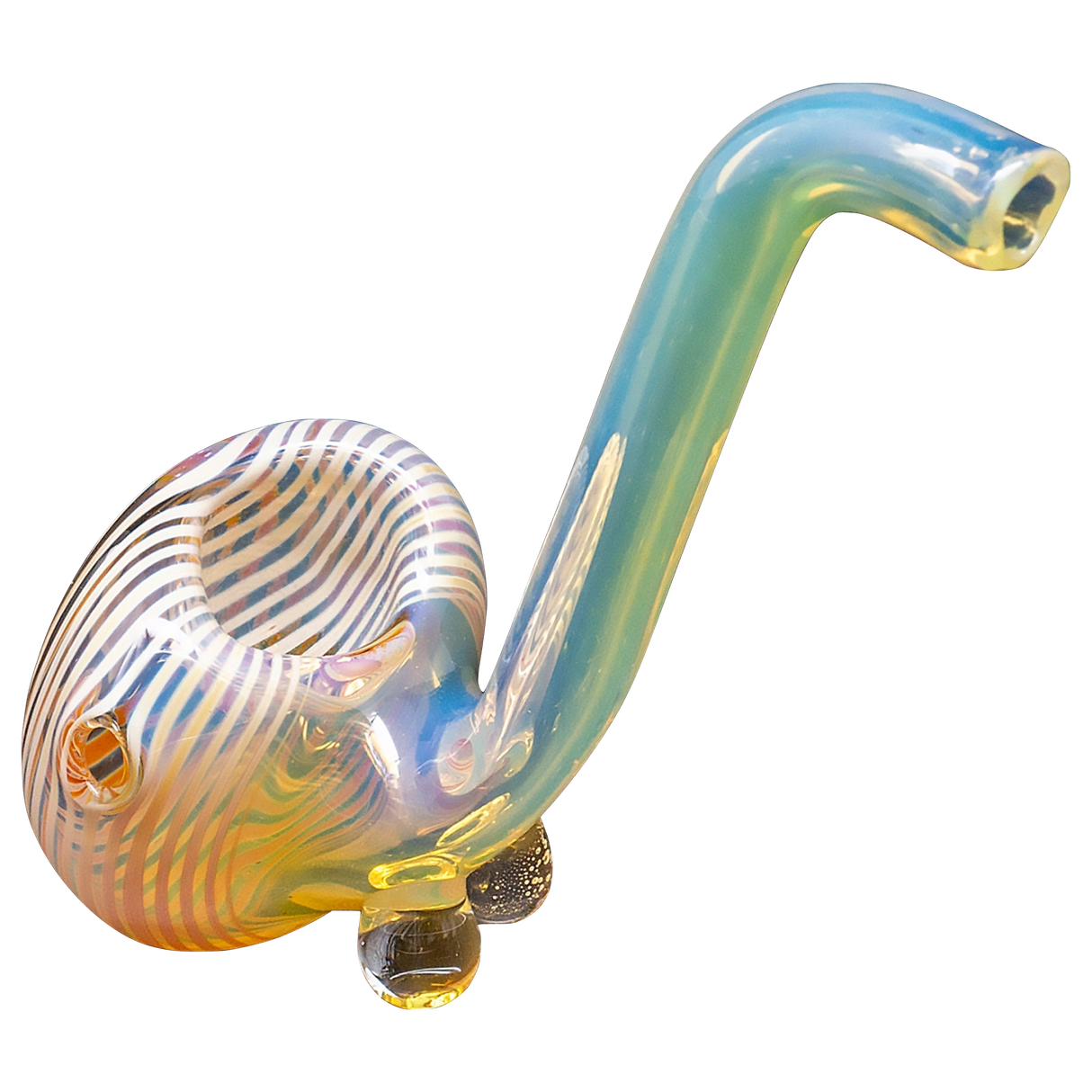 LA Pipes Spoon Hand Pipe in Borosilicate Glass with Striped Design - Angled Side View