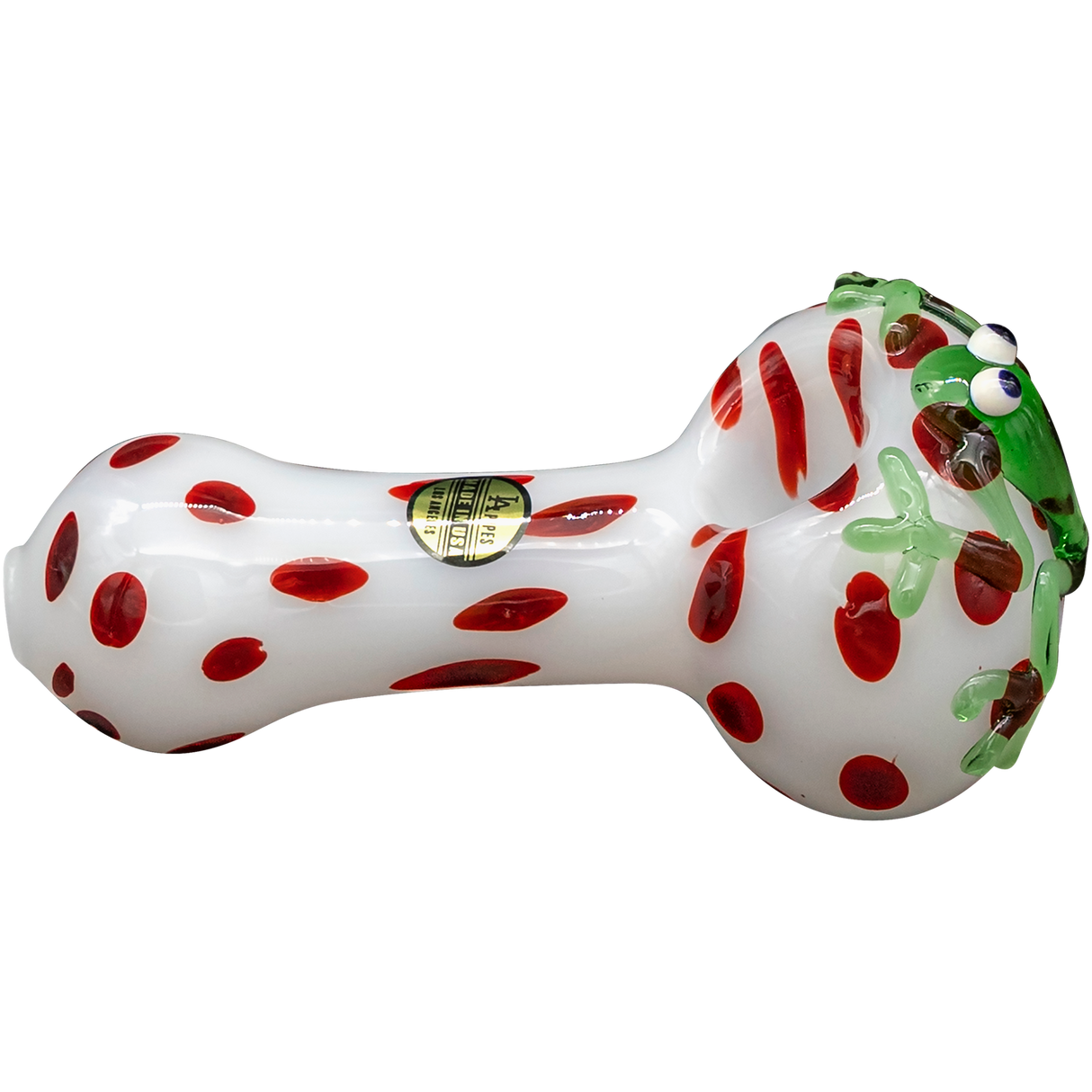 LA Pipes "Spotted Poison Frog" Spoon Glass Pipe, 4" Compact Borosilicate, Side View