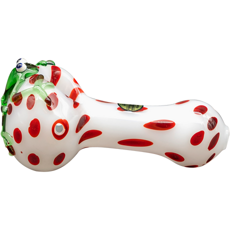 LA Pipes "Spotted Poison Frog" Glass Pipe, 4" Portable Spoon Design, Side View on White