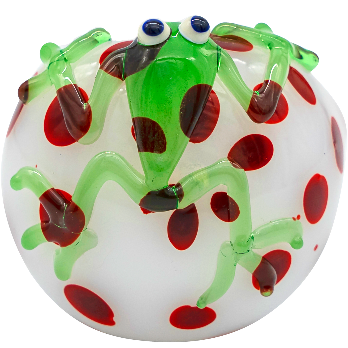 LA Pipes "Spotted Poison Frog" Spoon Glass Pipe, 4" Compact Design, Borosilicate Glass, Top View