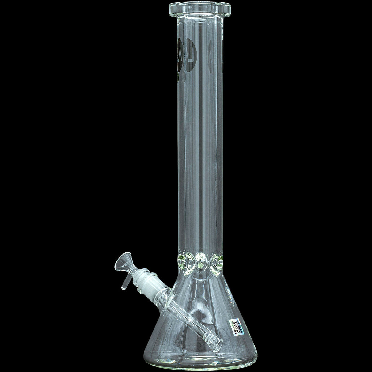 LA Pipes "Squared Up" clear beaker bong, 9mm thick borosilicate glass, 16" tall, front view