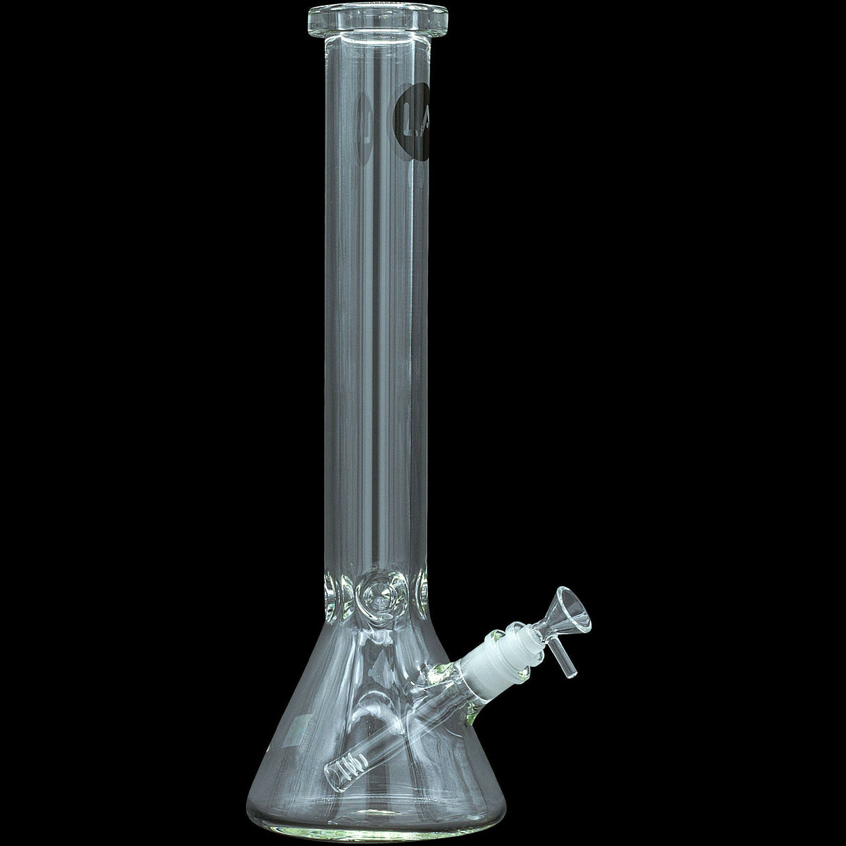 LA Pipes "Squared Up" Clear Beaker Bong, 9mm Thick Borosilicate Glass, 16" Tall, Front View