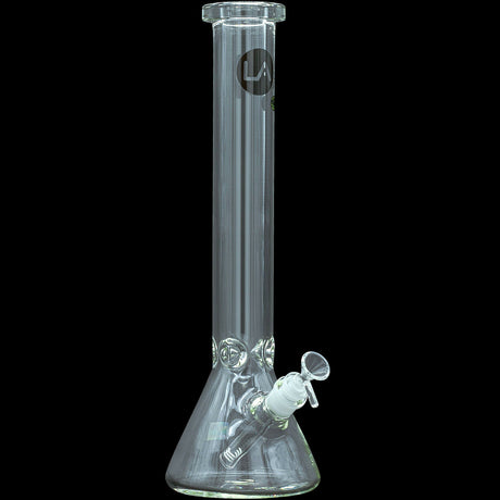 LA Pipes "Squared Up" Heavy 9mm Beaker Bong, Clear, 16" Tall, 45 Degree Joint, Front View