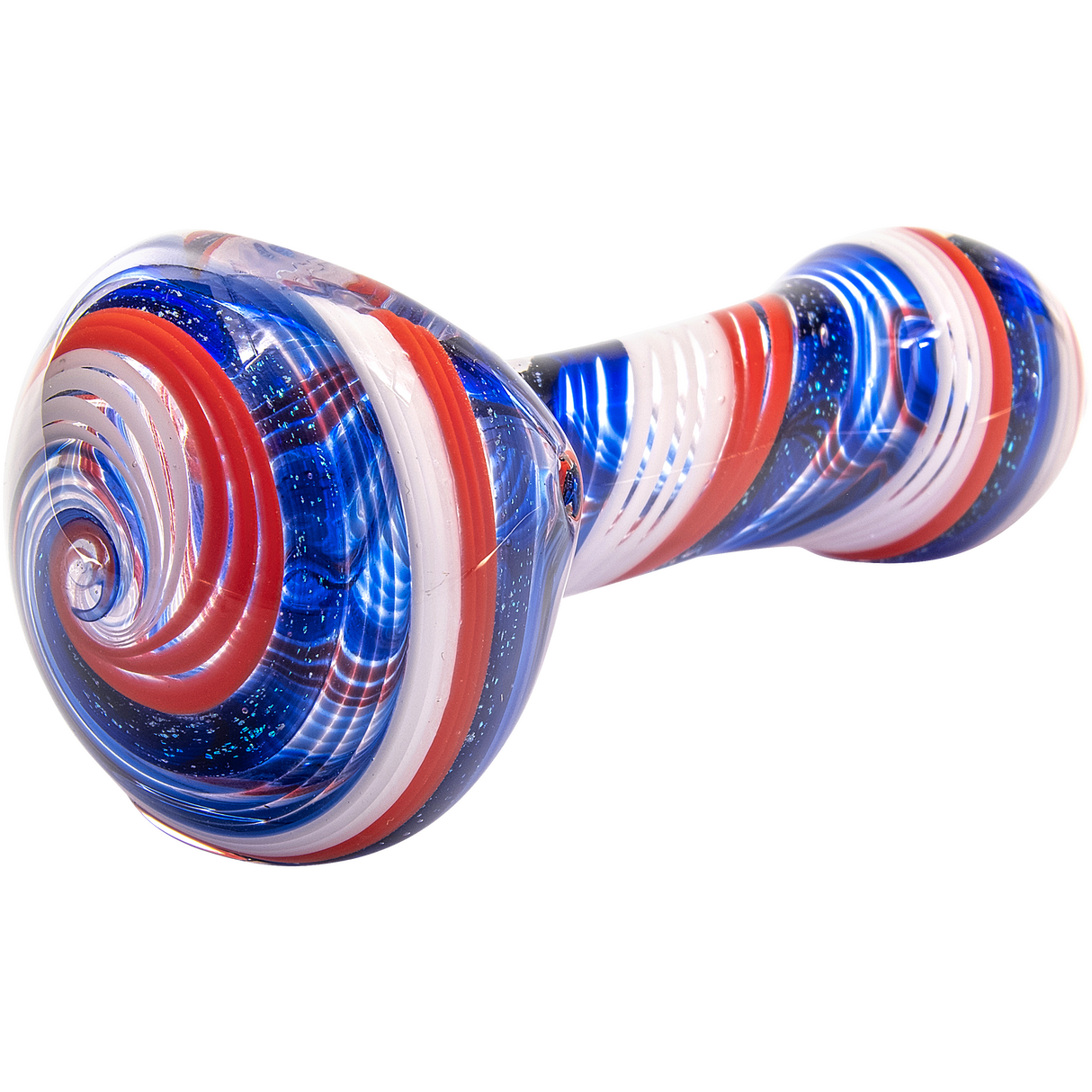 LA Pipes compact borosilicate glass spoon pipe with stars and stripes design, side view