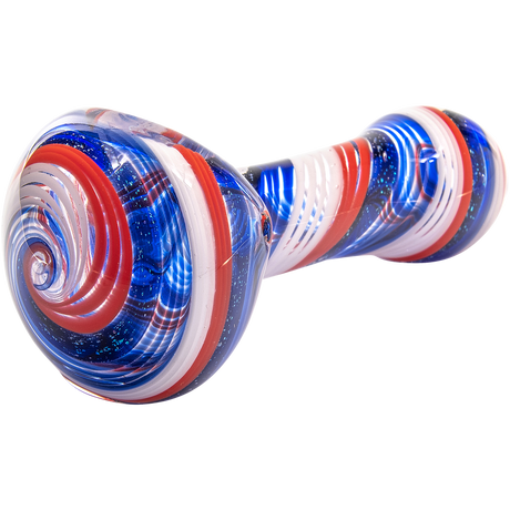LA Pipes compact borosilicate glass spoon pipe with stars and stripes design, side view
