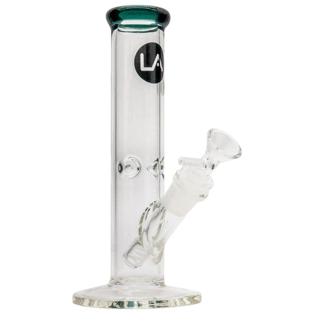 LA Pipes Straight Shooter Bong in Aqua Marine, 8" Tall, 38mm Diameter, Front View on White