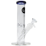 LA Pipes Straight Shooter Bong in Blue Sapphire, 8" tall, 38mm diameter, front view on white background