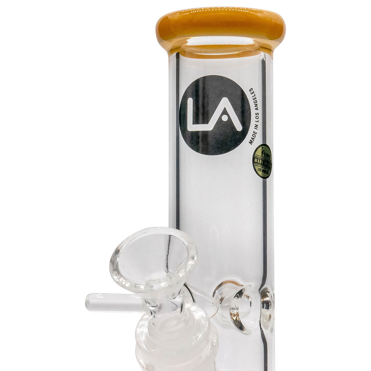 LA Pipes Straight Shooter Bong in Amber, 8" Height, 38mm Diameter, Borosilicate Glass, Front View