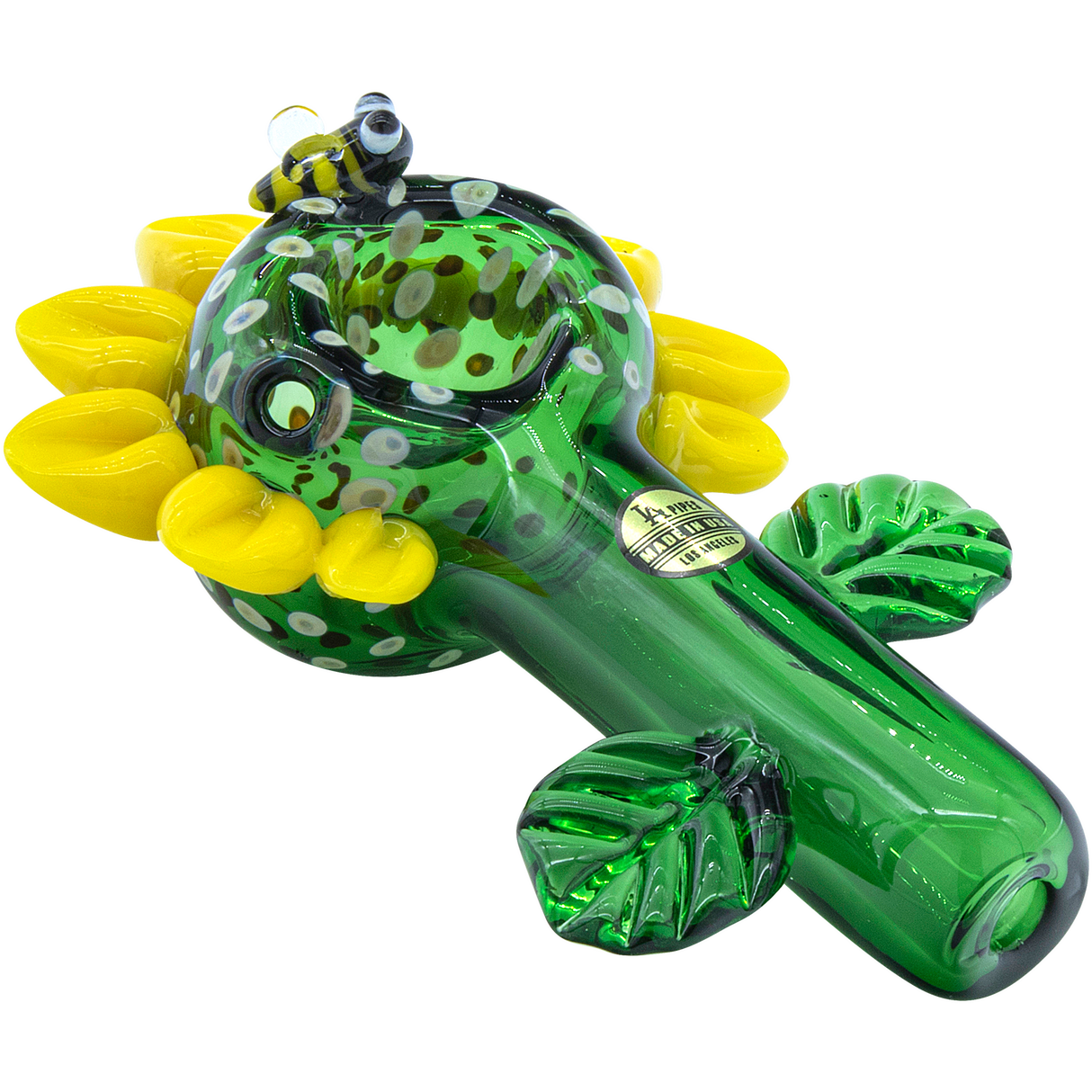 LA Pipes "Sunny Sunflowers" Glass Pipe - Top View, Compact 4.65" Spoon Design