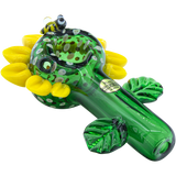 LA Pipes "Sunny Sunflowers" Glass Pipe - Top View, Compact 4.65" Spoon Design