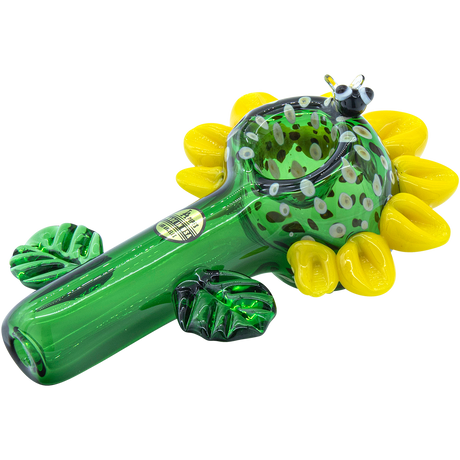 LA Pipes "Sunny Sunflowers" Glass Spoon Pipe, Compact 4.65" Length, Borosilicate