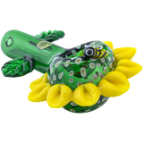 LA Pipes "Sunny Sunflowers" Glass Pipe, Compact Spoon Design, 4.65" Long
