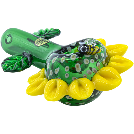 LA Pipes "Sunny Sunflowers" Glass Pipe, Compact Spoon Design, 4.65" Long