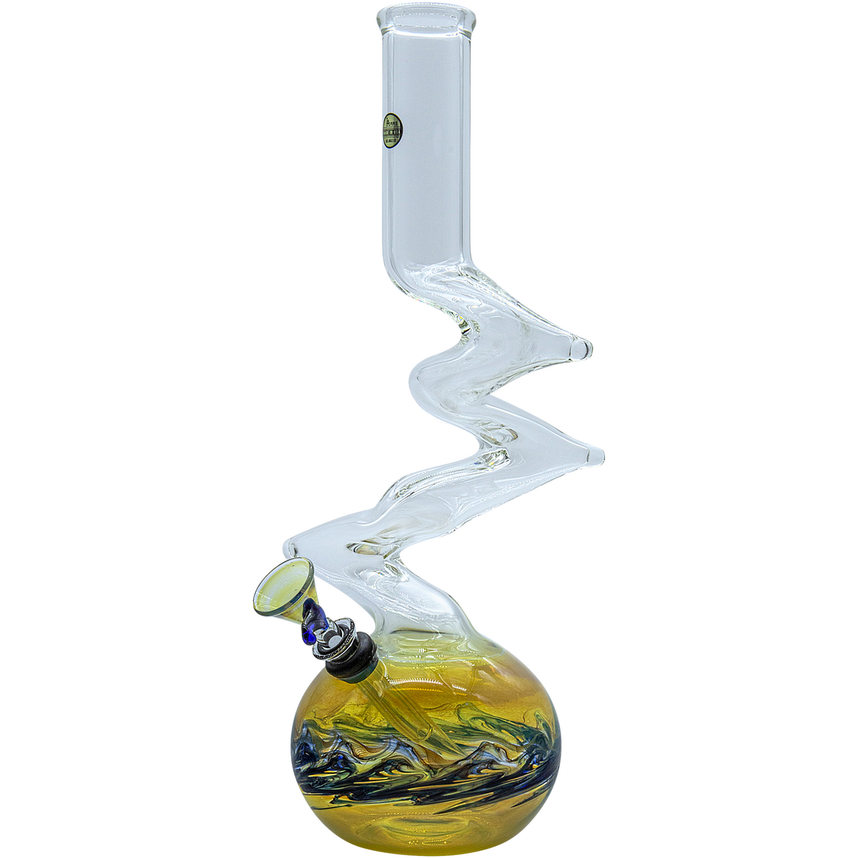 LA Pipes "Switchback" Bubble Base Bong in blue, featuring a zigzag neck and grommet joint, side view on white background