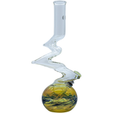 LA Pipes "Switchback" Bubble Base Bong featuring a zigzag neck and clear borosilicate glass, side view.