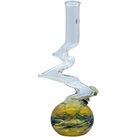 LA Pipes "Switchback" Bubble Base Bong featuring a zigzag neck and clear borosilicate glass, side view.