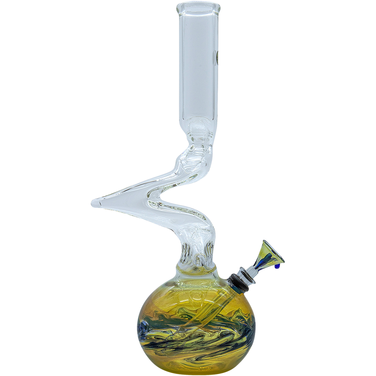 LA Pipes "Switchback" Bubble Base Bong with a Zigzag Neck and Colorful Accents