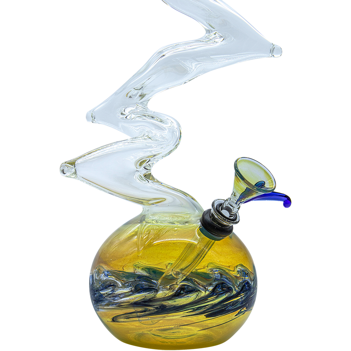 LA Pipes "Switchback" Bubble Base Bong with a twisted neck design and colorful accents