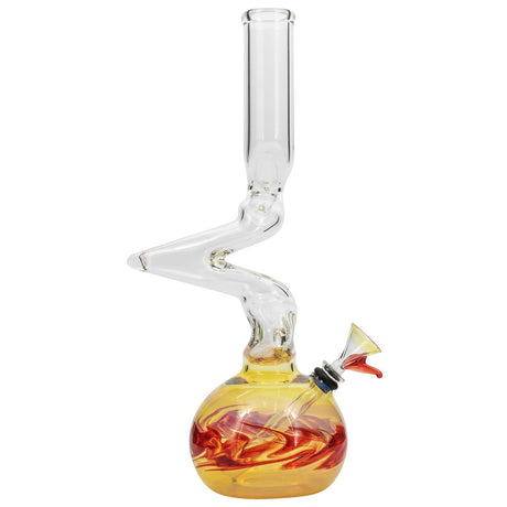 LA Pipes "Switchback" Bubble Base Bong with vibrant yellow & red swirls, side view on white background