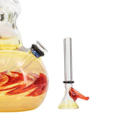 LA Pipes Switchback Bubble Base Bong with vibrant red and yellow design, side view on white background