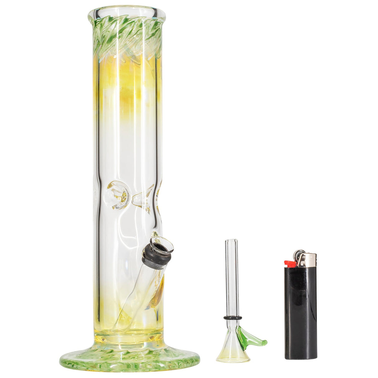 LA Pipes "The Chong-Bong" Classic Straight Borosilicate Glass Bong with Grommet Joint and Lighter