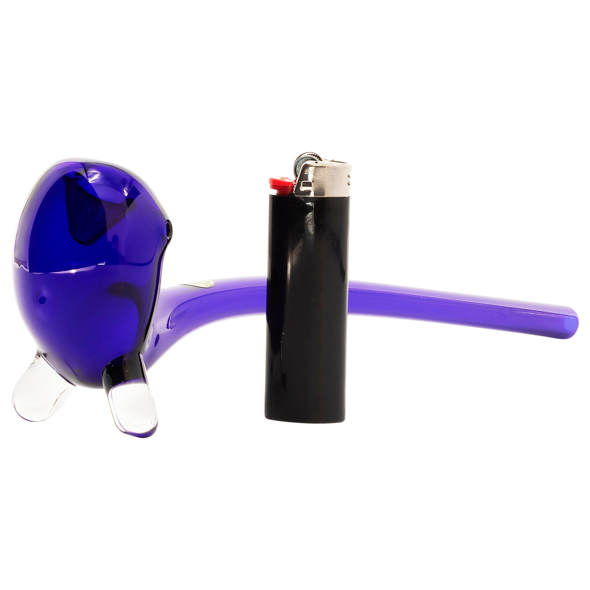 LA Pipes "The Gandalf" Pipe in purple borosilicate glass, 10" length, side view with lighter